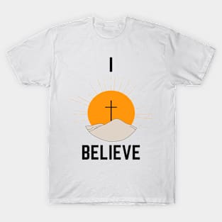 I Believe Cross Against Sun Faith Based T-Shirt